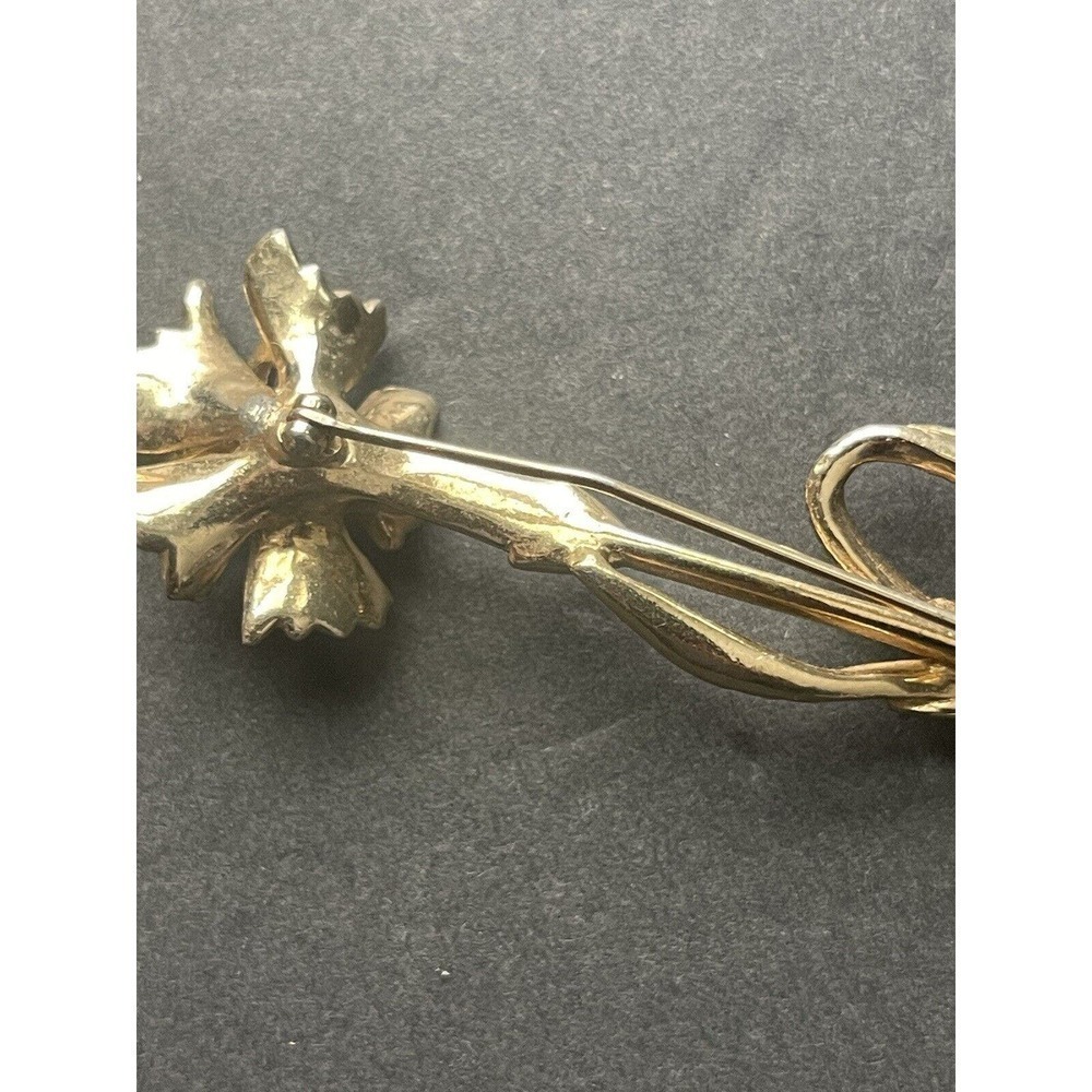 CASTLECLIFF Single Rose on Stem Brooch Lapel Pin Gold Tone Vintage Signed - Picture 6 of 7